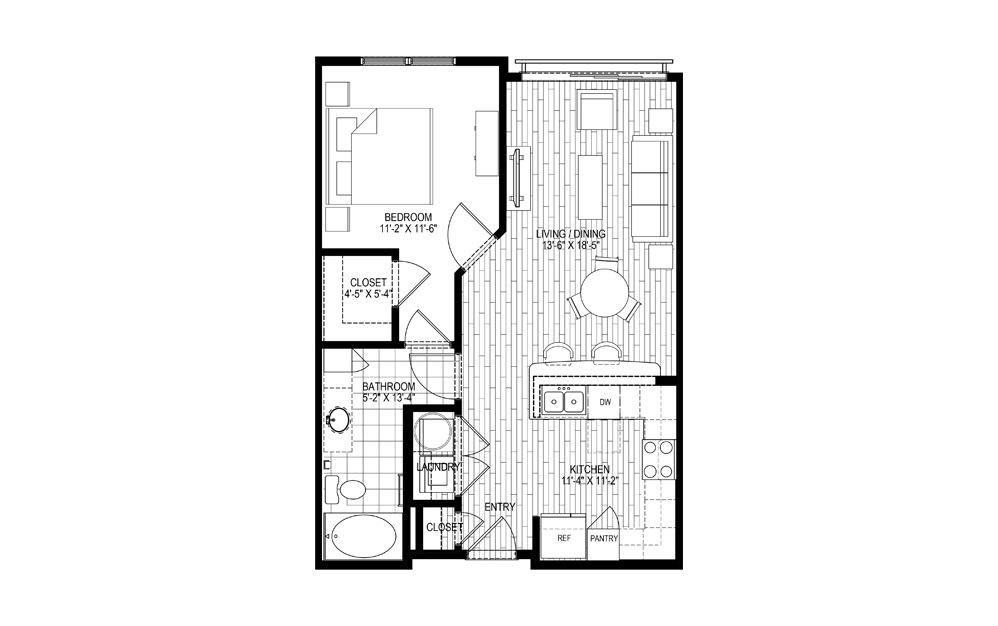 A1 - 1 bedroom floorplan layout with 1 bathroom and 720 square feet