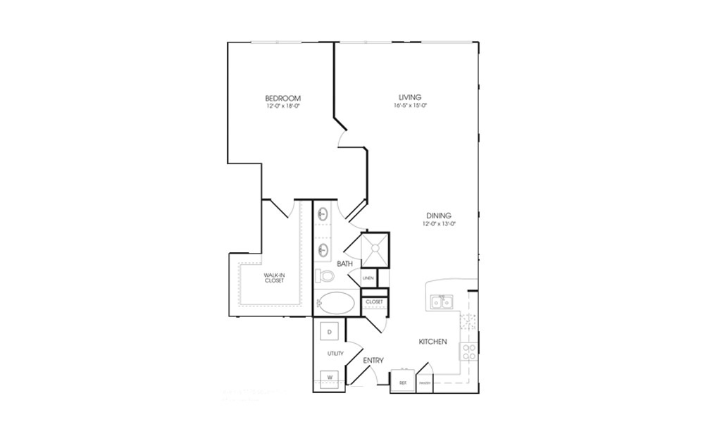 L6 - 1 bedroom floorplan layout with 1 bath and 1164 to 1175 square feet.